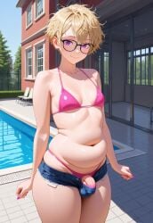 ai_generated chubby civitai fat femboy open_shorts penis plump pool sustaco