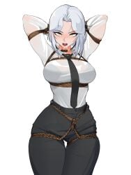 big_ass big_breasts big_butt big_thighs big_titties breasts clothing curvaceous curvaceous_female curvaceous_figure curvy curvy_figure curvy_hips female female_focus female_only looking_at_viewer original original_character puraraw rope rope_bondage short_hair white_hair