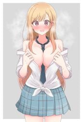 @_@ anxious blush chiaki_himanagi cleavage huge_breasts kitagawa_marin necktie_between_breasts nervous shocked shy sono_bisque_doll_wa_koi_wo_suru suprised wavy_mouth