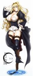 1girls areola_slip areolae black_stockings blonde_female blonde_hair blue_eyes boots breasts huge_breasts kutani light-skinned_female light_skin panties sekirei sole_female stockings thigh_strap tsukiumi white_panties
