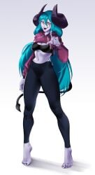 big_ass big_breasts big_breasts big_butt big_thighs big_titties blue_hair clothing comission curvaceous curvaceous_female curvaceous_figure curvy curvy_figure curvy_hips demon_girl demon_tail female female_focus female_only long_hair original original_character puraraw purple_body