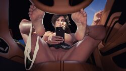 barefoot car feet foot_fetish foot_focus lara_croft lara_croft_(survivor) panties_down pussy skirt skirt_up soles toes tomb_raider tomb_raider_(survivor) topless vagina viewed_from_below