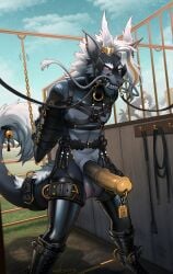 100racs absurd_res angry animal_genitalia animal_penis anthro armbinder aroused balls big_penis binder_(restraint) bit_gag bondage bondage_gear boots breeder clothing cuff_(restraint) detailed_background dominant dominant_anthro dominant_male dragon equine_genitalia equine_penis erection fangs_bared footwear gag gagged garter_belt garter_straps genital_piercing genitals hands_behind_back harness harness_bit_gag harness_gag hi_res latex latex_clothing latex_legwear latex_thigh_highs legwear male muzzle_(object) mythological_creature mythological_scalie mythology nipples penis penis_piercing petplay piercing ponyplay reins restraints roleplay scalie service_top sheath shoes sky solo spreader_bar thigh_highs yellow_eyes