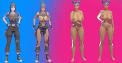 ass_expansion blue_eyes blue_hair blue_lipstick blush body_expansion breast_expansion clothing ejejhajsheusususu face_paint fortnite fortnite:_battle_royale green_eyes hope hope_(fortnite) human malakisuglypotato_(artlist) ripped_clothing sparkle_diva thicc transformation transformation_sequence
