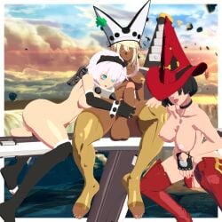 3d 3futas big_breasts big_penis chastity_cage chastity_device dark-skinned_futa dickgirl elphelt_enjoyer elphelt_valentine futadom futanari futasub guilty_gear guilty_gear_xrd i-no intersex light-skinned_futa penis_size_difference ramlethal_valentine small_penis stockings thick_ass thick_thighs