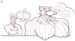 2021 admiring aku_aku anthro anthro_male bara bobthetanuki crash_(series) furaffinity_link furry furry_male gay humanoid humanoid_male interspecies male male_focus male_only monochrome no_visible_genitalia non-human pinstripe_potoroo snout tagme toony video_games yaoi
