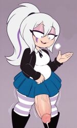ai_assisted ai_generated big_penis chubby fat fhs fhsz3r0 fnafhs fnafhs_z3ro fnafhsrule34 fnafhsxxx futa_focus futa_only futanari heavy_breathing mai_(fnafhs) purple_eyes skirt stripped_socks sweat sweaty throbbing_penis white_hair