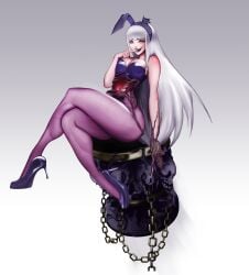 bunny_ears bunny_girl bunny_girl_suit bunnysuit clothing commission curvaceous curvaceous_female curvaceous_figure curvy curvy_figure curvy_hips female female_focus female_only long_hair looking_at_viewer original original_character puraraw thigh_highs white_hair