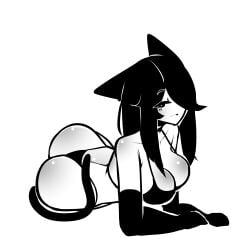 1girls 2024 animal_ears ass bikini black_eyes black_hair breasts cat_ears cat_tail catgirl cleavage elbow_gloves facial_markings gloves hair_over_one_eye long_hair looking_at_viewer lying on_side original tagme tail tekona