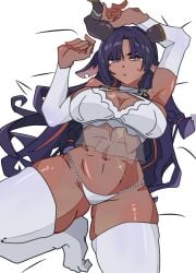 animal_ears big_ass big_breasts big_butt big_thighs big_titties brown_skin character_request clothing curvaceous curvaceous_female curvaceous_figure curvy curvy_figure curvy_hips female female_focus female_only guardian_tales lingerie long_hair looking_at_viewer purple_hair sleepingsoul underwear