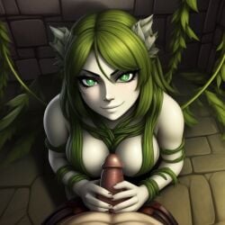 1boy 1girls abused_male ai_assisted ai_generated alraune breasts cock_hungry condescending dominant_female dominant_smile dungeon erect_penis erection fantasy female female_dominating_male female_rapist femdom glans glowing_eyes green_eyes green_hair green_skin holding_penis imminent_fellatio imminent_rape imminent_reverse_rape leaves male monster_girl nonconsenting_male penis penis_abuse plant_girl plantwoman preying_on_penis raped_male restrained_male seductive_expression smug suggestive_smile vine_bondage vine_girl vines vines_dungeon wetnightmare