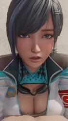 beach big_breasts blue_eyes blue_hair close-up dead_or_alive dead_or_alive_xtreme_venus_vacation lazyprocrastinator light-skinned_female looking_at_viewer reika_(doa) sand short_hair tagme thighjob video