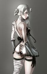 back_view big_ass big_breasts big_breasts big_butt big_thighs big_titties clothing curvaceous curvaceous_female curvaceous_figure curvy curvy_figure curvy_hips female female_focus female_only kaine_(nier) nier:_automata puraraw short_hair white_hair