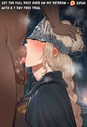 blonde_hair blowjob dark_souls dark_souls_3 deepthroat face_mask fellatio firekeeper saliva sloppy_blowjob tongue tongue_out