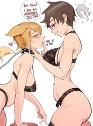 animal_ears animal_tail big_ass big_breasts big_breasts big_butt big_thighs big_titties brown_hair curvaceous curvaceous_female curvaceous_figure curvy curvy_figure curvy_hips female female_focus female_only lingerie original original_character puraraw short_hair text underwear yellow_hair