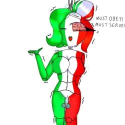 big_breasts binary_code binary_drawing binary_eyes brainwashed brainwashing countryhumans countryhumans_girl green_body green_hair green_lipstick green_skin hypnosis hypnotic_eyes italy_(countryhumans) red_body red_eyes red_hair red_skin reprogramming robot robot_girl white_body white_hair white_skin