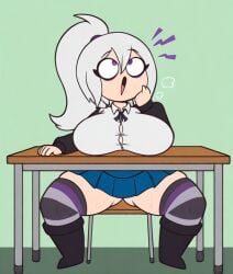 ai_assisted ai_generated big_breasts chubby clothed fat fhs fhsz3r0 fnafhs fnafhs_z3ro fnafhsrule34 fnafhsxxx heavy_breathing mai_(fnafhs) purple_eyes skirt stripped_socks sweat sweaty thick thick_legs thick_thighs white_hair wide_hips
