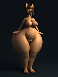 2016 3d abigail_roo anthro anthroanim ass breasts brown_hair female front_view fur furry furry_only hair kangaroo mammal marsupial nipples nude pussy simple_background smile solo standing thick_thighs wide_hips