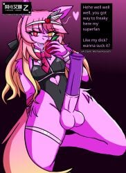 1boy 2025 airiin220 apple big_penis bulge bunnysuit comely_material_morning crossover cyberairiin_(airiin220) english_text femboy furry furry_only heterochromia horse horse_race_tests horsecock large_penis leotard looking_at_viewer male male_only penis rabbit_hole_(deco*27/caststation) rabbit_hole_(vocaloid) text thick_thighs vocaloid wide_hips