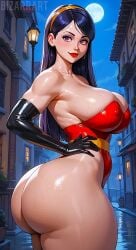 ai_generated ass erect_nipples_under_clothes huge_breasts latex_bodysuit latex_gloves looking_at_viewer the_incredibles thick_thighs violet_parr