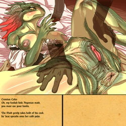 69_position anus argonian black_nails blush breasts clothing colored_nails feathers female horn human lifts-her-tail looking_back maid_uniform male mammal nezumi nipples oral penis pussy scalie sex sweat text the_elder_scrolls uniform video_games yellow_eyes yellow_sclera