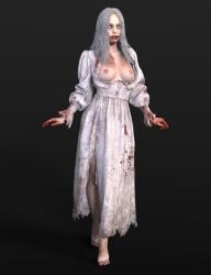 1girls 3d black_pupils blood blood_in_mouth blood_stain breasts breasts_out clothed clothed_female daz_studio dress female female_only full_body grey-skinned_female grey_body grey_skin light_hair pale-skinned_female pale_skin resident_evil resident_evil_9:_requiem selena_corey showing_breasts solo solo_female stormlux18 undead undead_female white_dress white_hair white_iris zombie zombie_girl