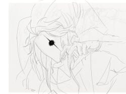 black_sclera clawed_fingers clawed_gloves clawed_hands claws fingering gloves jester jester_cap jester_costume jester_hat jester_outfit long_hair monster monster_boy obscured_face obsessed obsessed_male oneirocorrp pierrot_(the_freak_circus) pussy_juice pussy_juice_drip pussy_juice_on_hand ruffled_collar sharp_claws sketch the_freak_circus