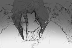 1boy 1girls anonymous_female assertive assertive_male bite_mark bite_mark_on_thigh bite_marks black_sclera breathing_heavily colored_sketch dominant dominant_male fan_character good_girl heart heavy_breathing hickey hickey_marks hickeys hickeys_on_thighs holding_legs holding_legs_apart holding_legs_open holding_thigh holding_thighs hot_breath legs_apart legs_held_open legs_open legs_spread long_hair long_hair_male long_tongue long_tongue_fellatio long_tongue_penetration male male_focus monster monster_boy monster_boy/female_human monster_on_female multiple_tongues oneirocorrp original_character panting praise praise_kink red_eyes sketch sweat sweatdrop sweating sweaty sweaty_face sweaty_thighs the_freak_circus tongue_in_pussy