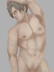 1boy armpits big_male big_muscles big_penis blonde_hair blue_eyes chest dad_bod daddy daddy_kink fanart flexing flexing_bicep hairy_armpits happy_trail leon_scott_kennedy male male_only muscular muscular_chest muscular_male navel nipples older_male resident_evil resident_evil_9:_requiem solo veiny_muscles veiny_penis