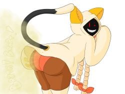 drawful-s arc_system_works blazblue taokaka animal_humanoid felid felid_humanoid feline feline_humanoid humanoid kaka_(blazblue) mammal mammal_humanoid 2026 4:3 digital_drawing_(artwork) digital_media_(artwork) hi_res bent_over big_butt biped braided_hair bubble_butt butt cloak cloak_only clothed clothing dark_body dark_skin dipstick_tail dot_eyes fart fart_cloud fart_fetish female furgonomics grin grinning_at_viewer hair hair_bows hood legwear long_hair looking_at_viewer looking_back looking_back_at_viewer markings one_eye_closed onomatopoeia panties pantsless pigtails raised_tail rear_view red_clothing red_eyes red_panties red_underwear shadow_face sharp_teeth simple_background simple_eyes smile smiling_at_viewer solo sound_effects tail tail_markings tan_hair teeth text thick_thighs twin_braids underwear upskirt white_background wink winking_at_viewer
