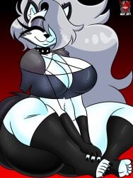 1girls :3 anthro black_nails canid canid_demon canid_humanoid closed_eyes collar eyelashes female female_focus female_only furry goth goth_girl gradient_background hellaverse hellhound helluva_boss long_hair loona_(helluva_boss) sexy simple_background smile solo solo_female solo_focus spiked_collar tagme tail thick_thighs vash_art wolf wolf_girl wolf_humanoid