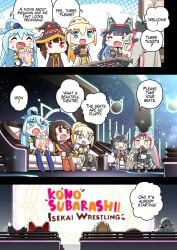 aqua_(konosuba) blonde_hair blue_eyes blue_hair brown_hair chibi darkness_(konosuba) female female_focus female_only kineluchs kono_subarashii_sekai_ni_shukufuku_wo! megumin multiple_girls red_eyes