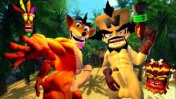2017 3d abs aku_aku ass balls crash_(series) crash_bandicoot doctor_neo_cortex erection gay male male_only omniscienthd penis uka_uka yaoi