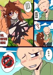 absurd_res anon_(snoot_game) anthro breasts cavemanon_studios duo female genitals goodbye_volcano_high hi_res human ko_op_(game_developer) kuroonivt male mammal rosa_(gvh) snoot_game vulva