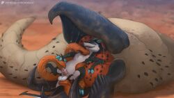 anthro anthro_only balls bite duo fellatio feral genitals graboid hybrid male monster neck_bite oral penile penis sandworm_(disambiguation) sex sharbex shock_beast17 shocked tremors universal_studios vore willing_prey worm