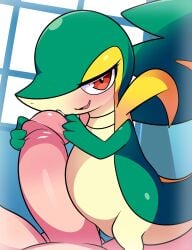 absurd_res balls biped bodily_fluids duo erection eyelashes feral generation_5_pokemon genital_fluids genitals glistening glistening_body hi_res human human_on_feral humanoid_genitalia humanoid_penis interspecies larger_human larger_male looking_at_viewer male male_on_feral mammal nintendo penis pokemon pokemon_(species) pokephilia pupils size_difference smaller_feral smile snivy solo_focus tail yttriumi2f zoophilia