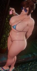 3d big_breasts bikini breasts condom inviting_to_sex love_handles mei_(overwatch) micro_bikini overwatch overweight slippers thedude911 tummy