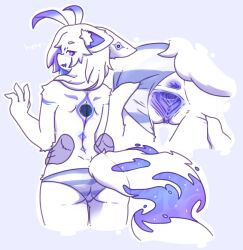 2026 4_fingers anthro anus arm_tuft ass bodily_fluids bottomwear butt_grab chest_tuft claws clitoral_hood clitoris clothed clothing clothing_aside dense_ink dipstick_hair disembodied_hand duo ear_tuft ears_back elbow_tuft english_text eyebrows female finger_claws fingers fluffy fluffy_tail fur genital_fluids genitals gesture grabbing_from_behind hair hand_on_butt hand_tuft hi_res hip_tuft inner_labia looking_at_viewer looking_back looking_back_at_viewer mammal markings multicolored_body multicolored_bottomwear multicolored_clothing multicolored_fur multicolored_tail open_mouth panties panties_aside panties_only pattern_bottomwear pattern_clothing pattern_panties pattern_underwear pivoted_ears purple_anus purple_body purple_bottomwear purple_clothing purple_fur purple_inner_ear purple_markings purple_tail purple_vulva rear_view shoulder_tuft simple_background spread_anus spread_vulva spreading star_tail striped_bottomwear striped_clothing striped_panties striped_underwear stripes tail text topless topless_female translucent translucent_hand translucent_tail tuft underwear underwear_aside underwear_only vaginal_fluids vulva waving white_body white_bottomwear white_clothing white_eyebrows white_fur white_hair white_tail