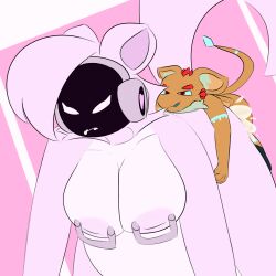 ansia_(artist) anthro areola avali big_breasts bodily_fluids breasts cum cum_inflation cum_inside duo female genital_fluids hi_res inflation kami_(ansia) machine male male/female nipple_piercing nipples piercing protogen sex terrace_(character)
