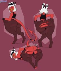 1boy ass demon demon_horns demon_tail femboy freckles freckles_on_ass freckles_on_face hellaverse helluva_boss horns imp male male_focus male_only moxxie_(helluva_boss) no_humans red_body red_skin ripped_clothing ripped_pants sexy sharp_teeth short_hair tagme tail thetyrant thick thick_ass thick_thighs wardrobe_malfunction white_hair yellow_sclera