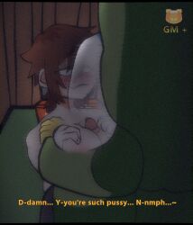 1boy 1cuntboy 1cuntboy1male 2boys adult_swim age_difference aqua_teen_hunger_force armchair artist_self-insert background beard boobjob commentary cuntboy cuntboy_with_breasts english_text eye_bags fake_screenshot freckles gay ghostmustard_(artist) gijinka humanized imminent_blowjob light-skinned_male looking_at_partner male_only master_shake naked nude_cuntboy pale-skinned_cuntboy parody pierced_genitals real_person self_insert self_upload selfship titjob trans_(lore) trans_man venusfetus_(artist) white_hoodie yaoi yellow_gloves yumeship yumeshipping