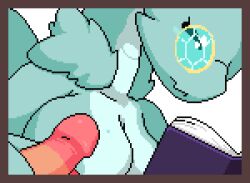 1girls 2d animated animation anthro cum_on_breasts cum_on_face dragon_girl female female_anthro female_focus handjob huge_breasts monocle multitasking nude nude_female pixel_animation pixel_art princess_and_conquest reading reading_book teal_body teal_skin