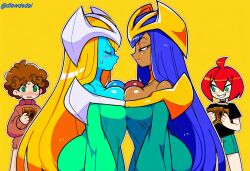 2boys 2girls ai_assisted ai_generated chest_to_chest dark_elf_(yu-gi-oh!) dlewdedai imminent_sex mystical_elf symmetrical_docking yu-gi-oh!
