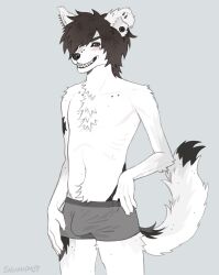 boner boner_in_underwear canine dog_boy emo fluffy furry furry_ears furry_male furry_only furry_tail husky muzzle piercing piercing_nose piercings ribs skinny skinny_male skunknot smile smiling_at_viewer smirk smirking smirking_at_viewer underwear underwear_only white_fur yiff