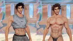 1boy 3d 3d_(artwork) 3d_animation abs bara belly_button biceps brown_eyes brown_hair chiseled_face deltoids gay gay_sex gif happy_trail haviksluz in_game_model ingame_model lean_figure light-skinned_male light_skin male male_only marvel marvel_rivals mod nipples pecs peter_parker pubic_hair shirtless smirk solo solo_focus spider-man spider-man_(marvel_rivals) spider-man_(series) thick_eyebrows thong trapezius crop_top designer_clothing shorts