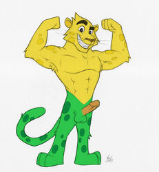 1boy abs agent_(artist) armpit_hair armpits balls biceps feline flexing ginga humanoid_penis jaguar male male_only mammal pecs penis solo