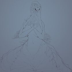 bloodborne breasts clitoris covering_breasts crossed_arms female fromsoftware great_one kos kosm large_breasts milf monster_girl mother_kos navel pussy sketch solo tentacle tentacle_hair tinyfaceart