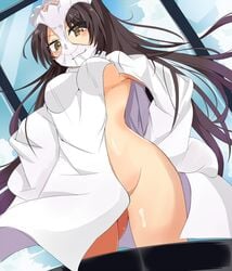 1girls big_breasts black_hair blue_snow breasts choker clothing commentary_request female female_only gradient gradient_background kajou_ayame karatakewari long_hair object_on_head panties panties_on_head shimoneta_to_iu_gainen_ga_sonzai_shinai_taikutsu_na_sekai sideboob solo underwear yellow_eyes