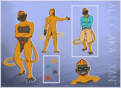 alex_xan ass balls border bust_portrait clothed clothing color_swatch crossed_arms english_text eyewear flaccid flat_colors front_view glasses grin haplorhine humanoid_penis khakis looking_at_viewer male male_only mammal monkey monkey_boy monkey_feet muscular muscular_male nokemy nude penis pinup portrait pose prehensile_feet primate pubes rear_view redsheet solo soul_patch standing text toned toned_male uncut