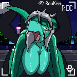 1boy 1girls 2016 all_fours animated anthro blue_eyes breasts character_request city doggy_style dragon female from_behind_position front_view grey_hair hair horn male night original original_character penetration pixel_art plaga recording reptile rooftop rough_sex rouken scalie sex straight text